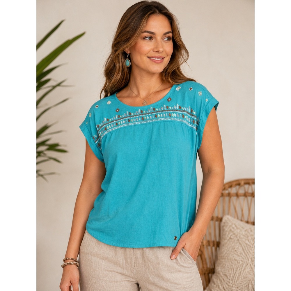 Sherpa Adventure Gear‎ Embroidered Turquoise Boho Top Large